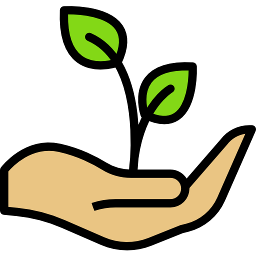 This clipart image shows a small plant in a hand indicating eco-friendly