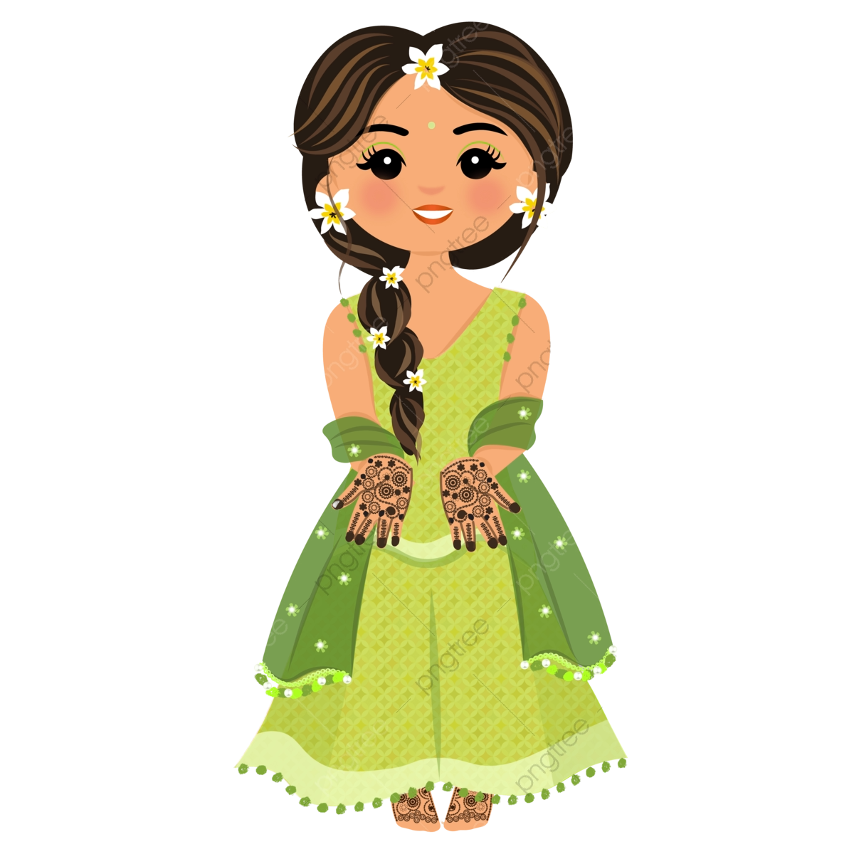 It is a clipart image of a bride showing her mehndi design